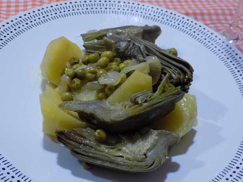 Alcachofas con patatas y guisantes con Mycook